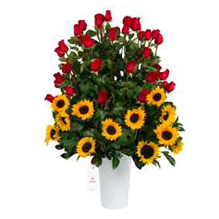 Florero-con-girasoles-y-rosas_Flores Cali es Cali