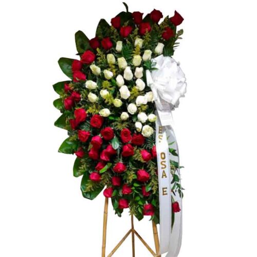 Corona Fúnebre Media Luna Rosas Blancas y Rojas_Floristerias-en-cali