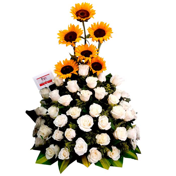 Arreglo-de-Rosas-Blancas-y-Girasoles-Floristerias-en-Cali