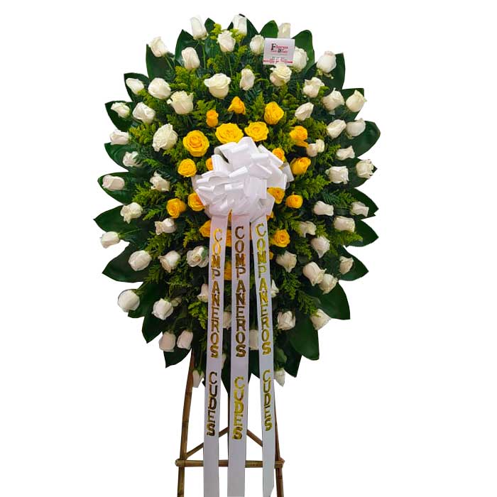 Corona Funebre de Flores Blancas y Amarillas en Cali
