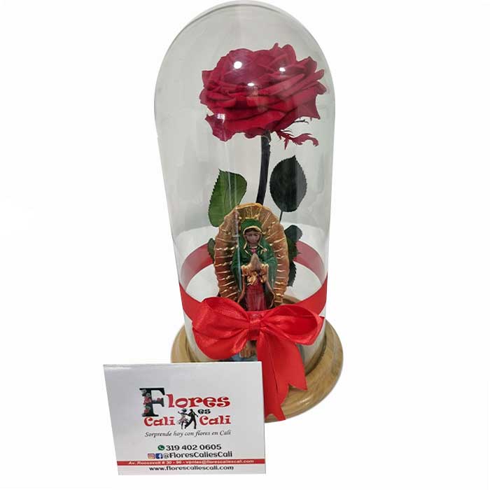 Rosa-Preservada-Con-Virgen-de-Guadalupe-Floristeria-en-cali