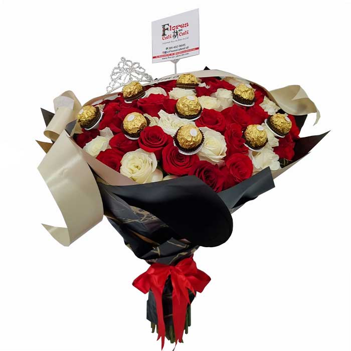 Ramo de Rosa Roja y Blanca-Floristeria-en-Cali