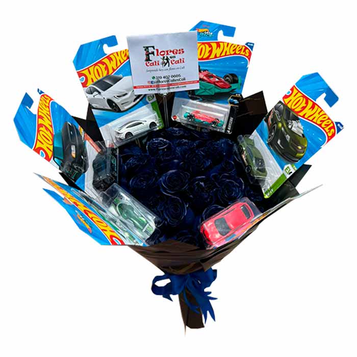 Carros Hot Wheels y Rosas Azul Oscuro en Cali
