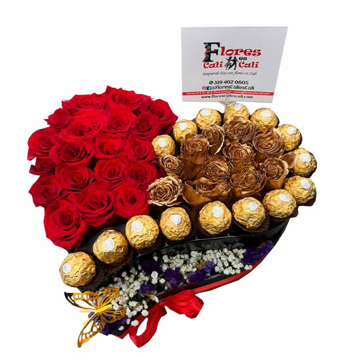 Hermoso-Corazon-de-Rosas-Rojas-y-Doradas-en-Cali