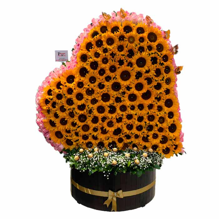 Corazon Gigante de Girasoles y Rosas Rosadas en Cali