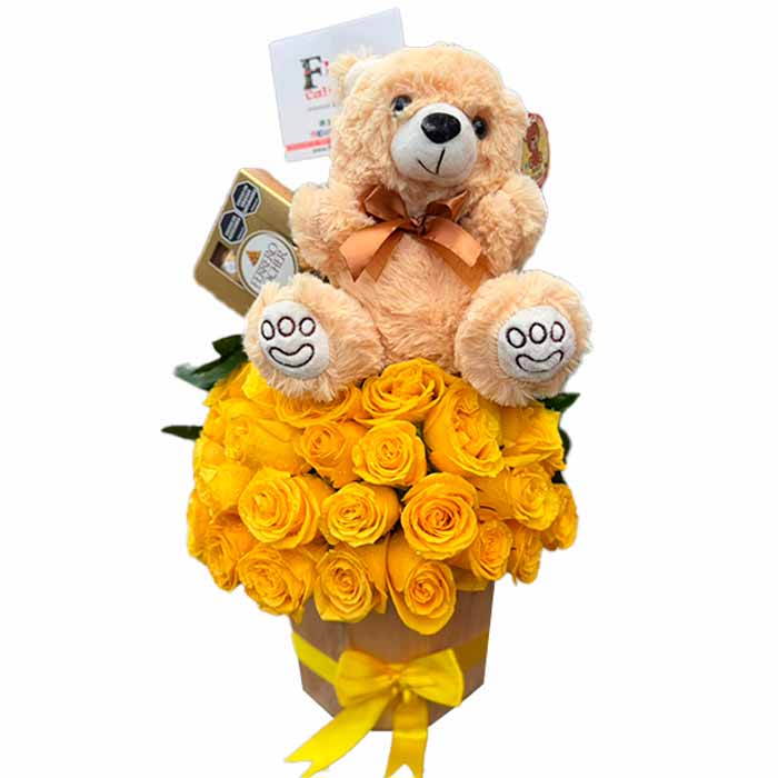 Ramo-Rosas-Amarillas-con-Chocolates-y-Peluche-en-Cali